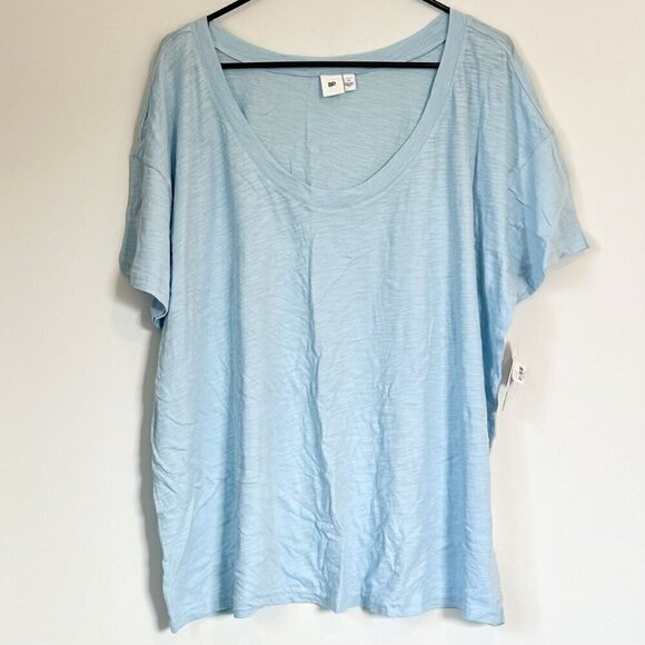 NWT bp Casual Organic Cotton Round Neck Light Blue Short Sleeve Shirt - 1X - Picture 1 of 5